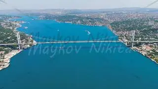 Istanbul, Turkey. Panoramic aerial view of Istanbul skyline with 15 July Martyrs Bridge over Bosp...
