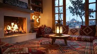 Cozy Fireplace Ambience, Oriental Calm Music | 4K Calm Ramadan Evenings