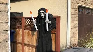 RARE! 6ft animated bobble head candle grim reaper review and demo | Walgreens halloween 2013 PAC