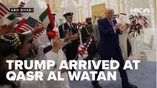 Trump arrived at the Qasr Al Watan, being greeted by children waving U.S. and U.A.E. flags