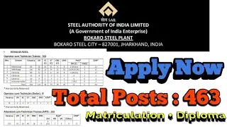 SAIL Recruitment 2019 | Bokaro Steel Plant | Posts 463