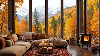 Autumn Jazz in a Cozy Mountain Cabin 🔥Warn Fireplace Ambience with Soft Jazz for Study & Focus