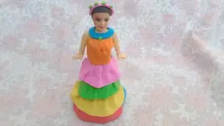 Polymer Clay Rainbow Doll Dress | DIY How to Make mini Polymer Clay Miniature Rainbow Doll Dress