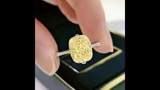 Fancy Yellow Cushion Cut Lab Created Diamond Engagement Ring-EG131