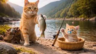 Mama Cat Catches Fish by the River, Heads Home to Cook Fish for Her Kitten 🐟🏡🐾 #cat #cute #funnycat