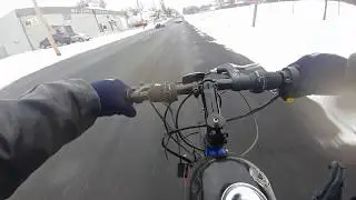 Its snowing! Lets ride a motorized bicycle. 66/80cc fat tire snow bike!