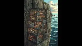 covert surveillance outpost carved deep into a windswept ocean clif