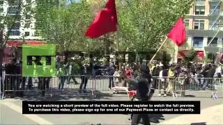 USA: Immigrant and trade union protesters move on New York