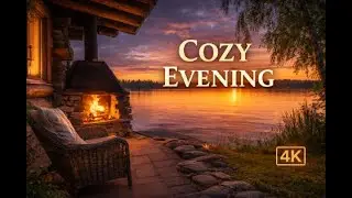 Escape Tonight by the Fireplace 🌅 | Cozy Lake Sunset Ambience (4K)