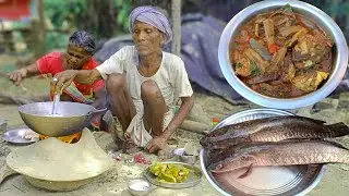 80 years old grandma cooking SOL FISH CURRY and eating with hot rice || village people cooking life