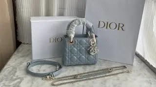 Dior Blue Mini Lambskin Cannage Lady Dior Light blue Review #bag #review #unboxing