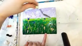 Abstract Flowers Acrylic Painting / Cornflower Field / Palette Knife Technique
