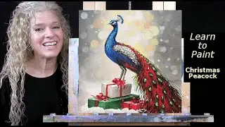 CHRISTMAS PEACOCK- Winter Animal Portrait Painting Lesson with Acrylics - Learn to Paint Snow Bird