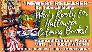 FUN NEW HALLOWEEN COLORING BOOKS | FULL FLIP THROUGHS AND REVIEW | Adult Coloring | Deborah Muller