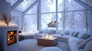 ❄️ White Lounge Piano | Winter Ambience with Cozy Fireplace & Snowy Window