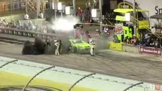 Paul Menard tire explosion from the stands | Nascar Sprint Cup Homestead 2013
