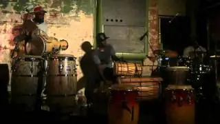 Boubacar Gaye (dundun), El Panga (bata), and Saki Saki (drumkit) 4