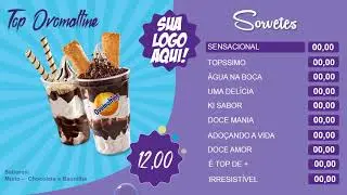 Menu Digital em 3D para Sorveteria edit&aacute;vel em PowerPoint