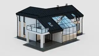 Modeling of cottage  with winter garden. Timelaps. Моделирование  коттеджа с зимним садом