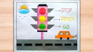 How to draw traffic light/ road safety drawing/ traffic signal drawing/ traffic light drawing easy 