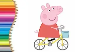 How to Draw Peppa Pig Riding a Bicycle | Easy Kids Drawing & Coloring