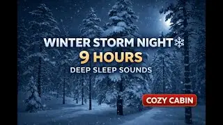 Winter Storm Night ❄️ 9 Hours | Deep Sleep Sounds, Snowstorm Ambience, Cozy Cabin