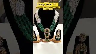 Beautiful Long Set | Silver Moissanite Polki Jewellery | Emerald #jewellery #Moissanite #uncutpolki