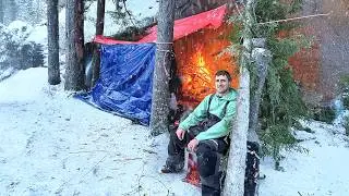 36 Hours Arctic survival shelter - Extreme Winter Survival camping (-14F/-25C)