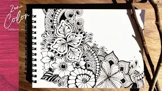 【Zentangle Art】Relaxing Black Pen Drawing for Mindfulness｜One‑Color Line Art Tutorial