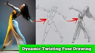 How To Draw a Human figure||Dynamic Twisting Pose drawing||Female figure drawing