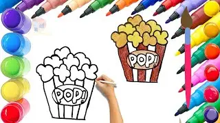 How To Draw cute Popcorn Drawing, Painting & Coloring For Kids and Toddlers_ Child Art 🐋🌈🎨