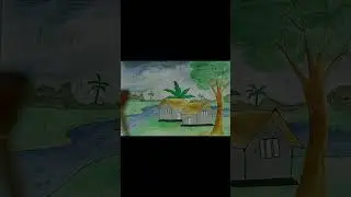 Village Drawing #village #rain  #sky  #drawing  #art  #bangladesh #tree  #house  #river