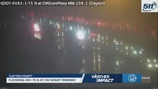 Flooding on I-75 North at CW Grant Parkway in Clayton County