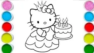 Beautiful Hello kitty drawing holding cake  painting and colouring for kids and Toddler- kids art