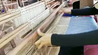 How Khmer people weaving silk scarf/fabric - Cambodian traditional silk weaving on handloom loom.
