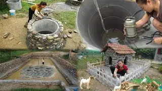 Timelapse: The Girl Alone Digs Wells, Builds Pond Banks, and building house for dog