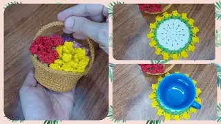 Porta copos - Cesto de  Flores Crochê Passo a Passo ( Aula Completa ) #tiagoamigurumi