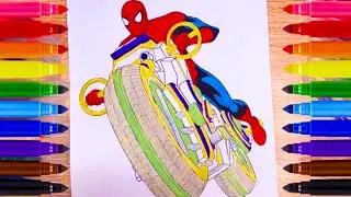 Spider Man on a Motorcycle Coloring | Groot and Rocket Raccoon Art