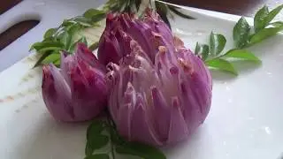 How to quickly make flowers from vegetables | Garnish Flower | Red Onion Lotus Flower
