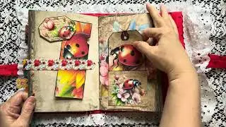 Handmade Ladybug Junk Journal with Fairies, Gnomes, Sunflowers & Daisies