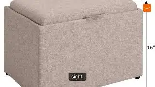 Tan Fabric Storage Ottoman with Reversible Tray