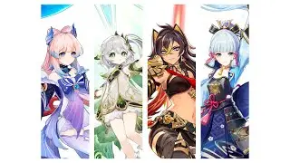 KOKOMI, Nahida, Dehya, Ayaka vs 4 non-flying robots
