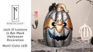Metallic Jack-O-Lantern in Bat Mask Halloween Decoration - 14