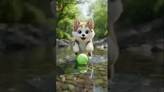 🐕 Q Husky - Water Splash: A floating neon green ball.