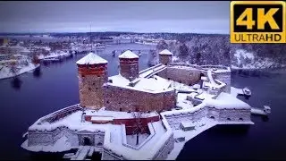 FINLAND Drone view winter scenery Savonlinna 4K