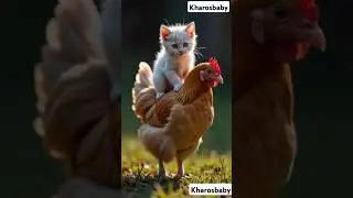 Cute Kitten Sitting on the back of a Hen #ytshorts #youtube #kitten #hen