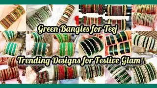 Teej Special Green Chudi Designs,  Traditional Green Bangles Designs , Green Bangles for Teej.