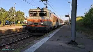 SNCF Intercit&eacute; with locomotive BB 22200 Nez Cass&eacute; arriving at Argel&egrave;s-sur-Mer station- France trains