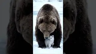Giant bear and arctic fox share an impossible hug 🥹🐻 #bear #fox #unlikelyfriends #wildlife #cgi