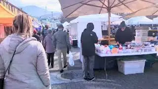 Walking through the Saturday market, Salamanca, Hobart, Tasmania, Australia